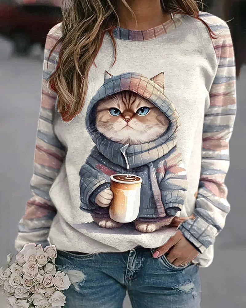 Tessie - Schattig sweatshirt met kattenprint