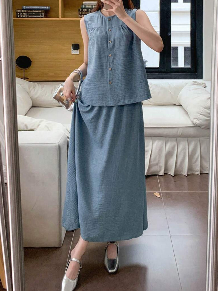 2 Stukken Kleding Set – Korte Mouw Top & A-Vormige Rok