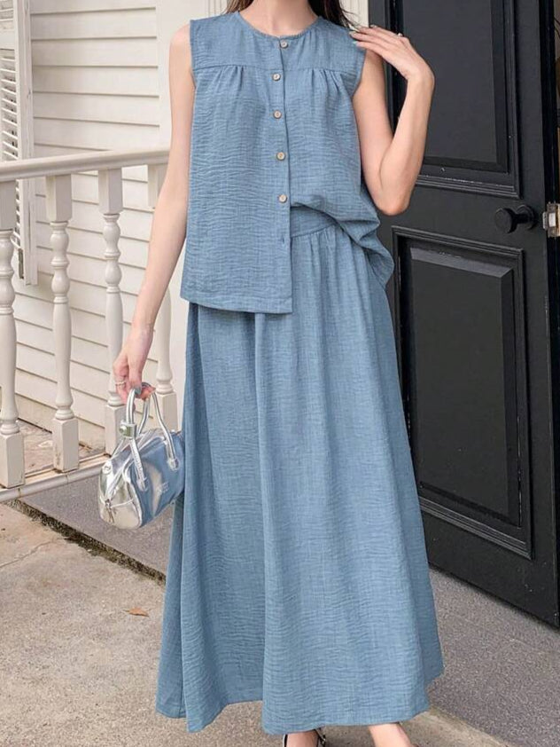 2 Stukken Kleding Set – Korte Mouw Top & A-Vormige Rok