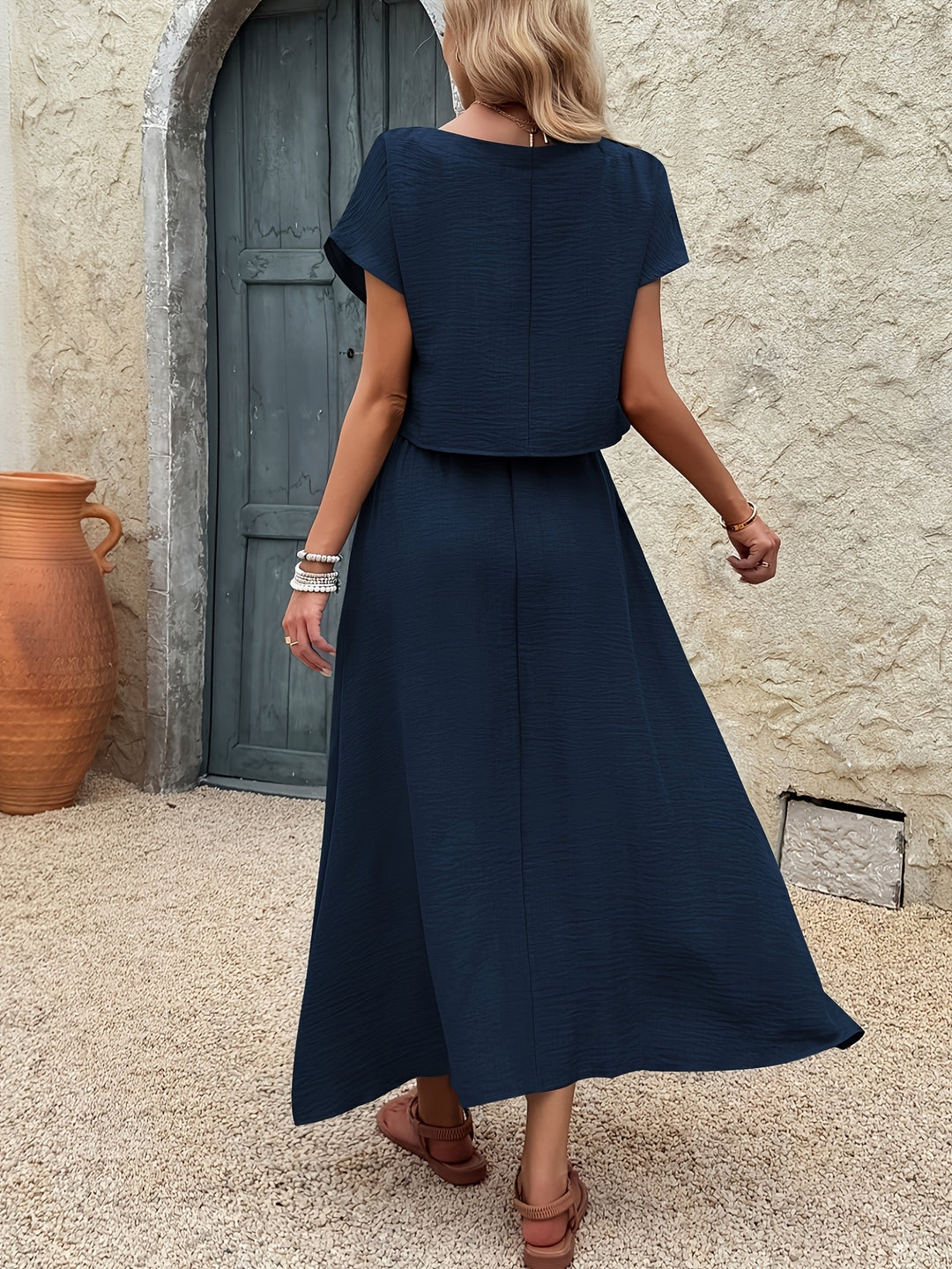 2 Stukken Kleding Set – Korte Mouw Top & A-Vormige Rok