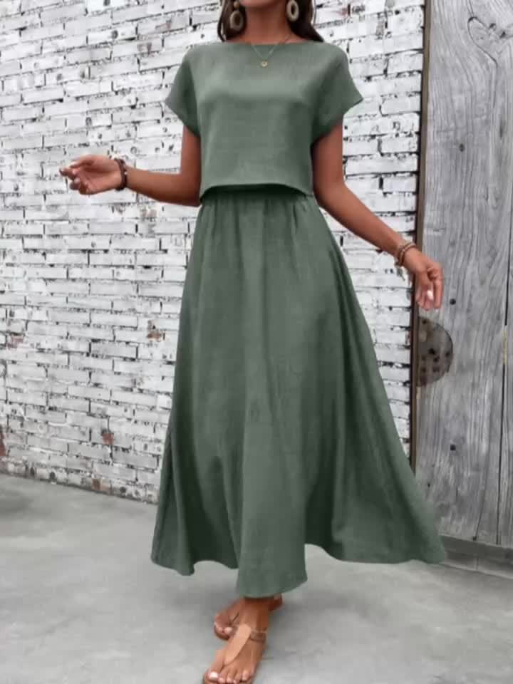 2 Stukken Kleding Set – Korte Mouw Top & A-Vormige Rok