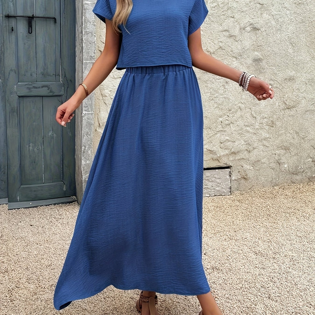 2 Stukken Kleding Set – Korte Mouw Top & A-Vormige Rok