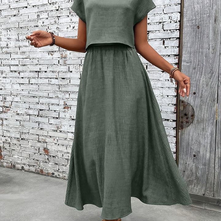 2 Stukken Kleding Set – Korte Mouw Top & A-Vormige Rok
