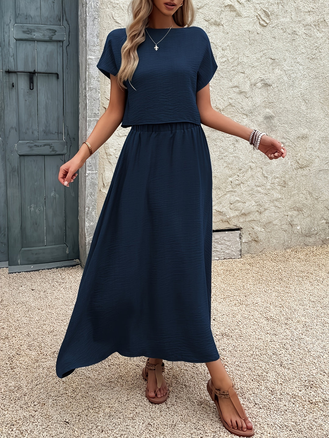 2 Stukken Kleding Set – Korte Mouw Top & A-Vormige Rok