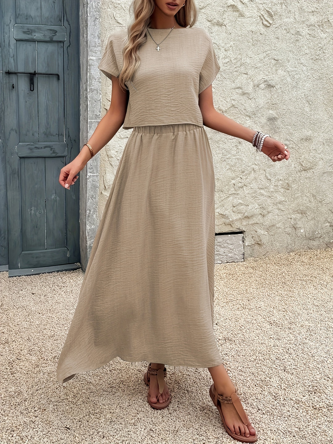 2 Stukken Kleding Set – Korte Mouw Top & A-Vormige Rok
