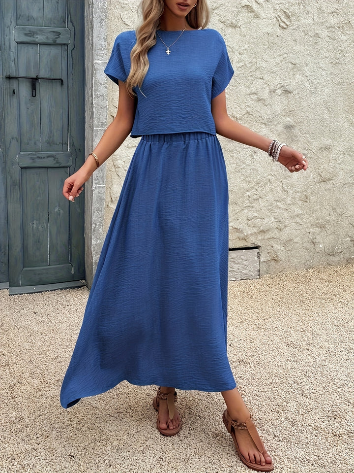 2 Stukken Kleding Set – Korte Mouw Top & A-Vormige Rok