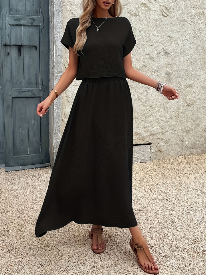 2 Stukken Kleding Set – Korte Mouw Top & A-Vormige Rok