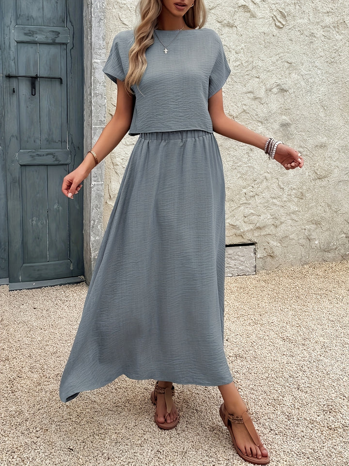 2 Stukken Kleding Set – Korte Mouw Top & A-Vormige Rok