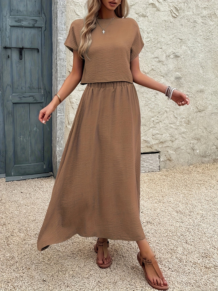 2 Stukken Kleding Set – Korte Mouw Top & A-Vormige Rok