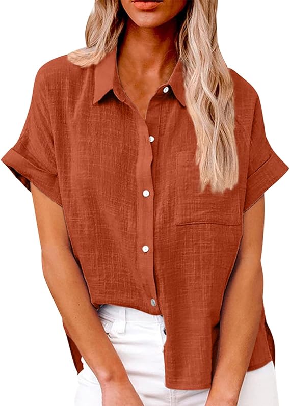 V-Hals Korte Mouwen Shirt - Knopen Voorzijde & Functionele Pockets