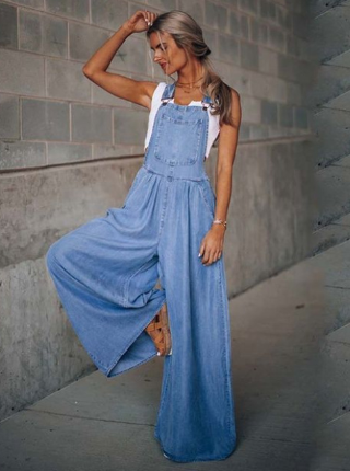 Althea - Wijd uitlopende denim jumpsuit