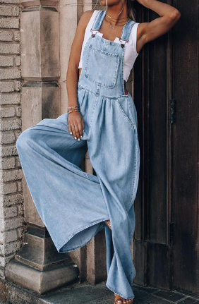 Althea - Wijd uitlopende denim jumpsuit