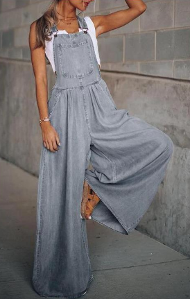 Althea - Wijd uitlopende denim jumpsuit