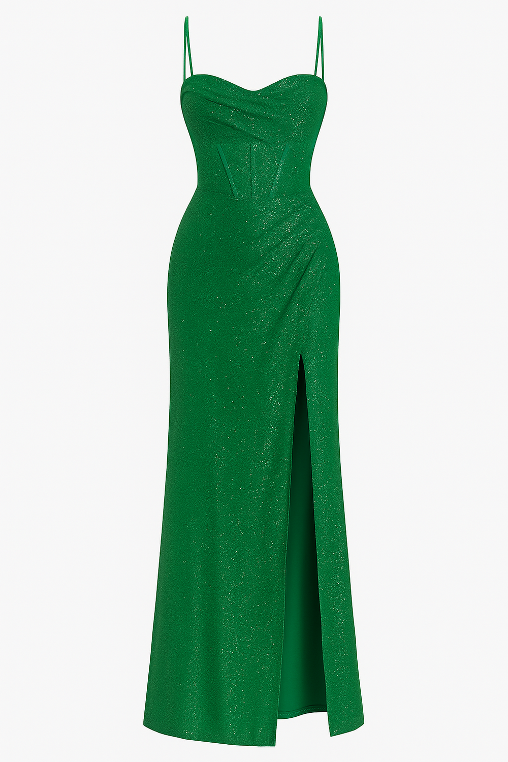 Amanda - Romantische Pailletten Maxi Dress met Ronde Hals, Korset en Split