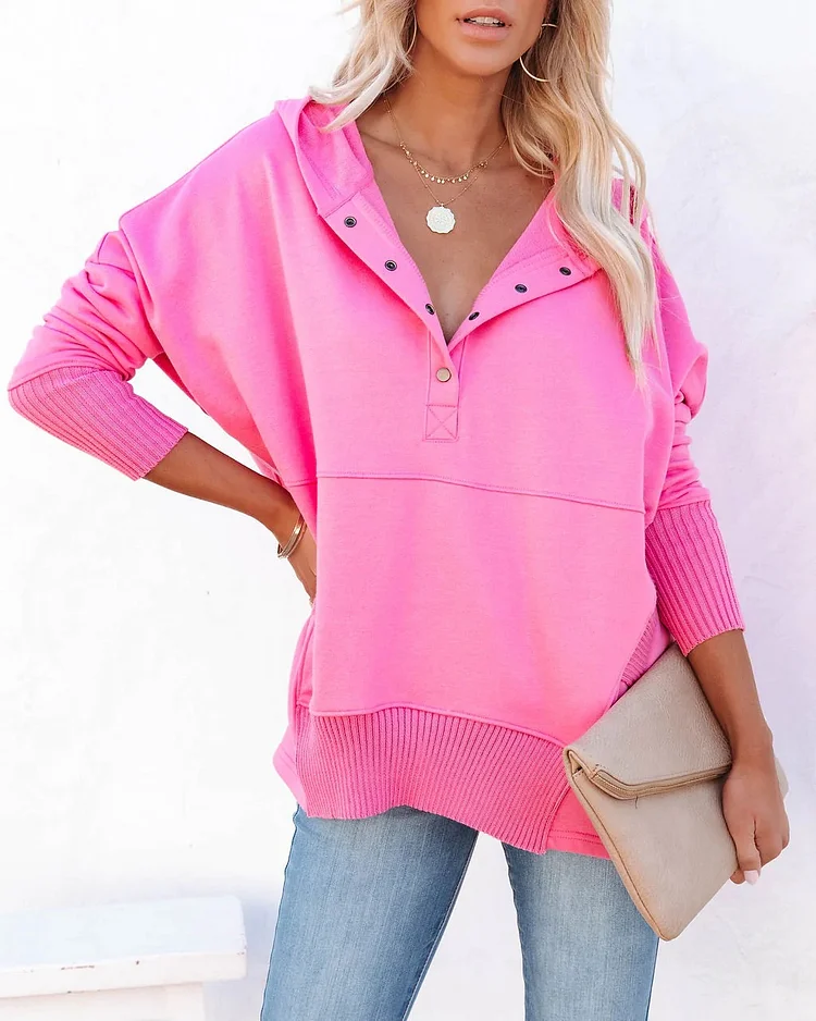 Avalon - Casual sweatshirt met vleermuismouwen en slanke V-hals