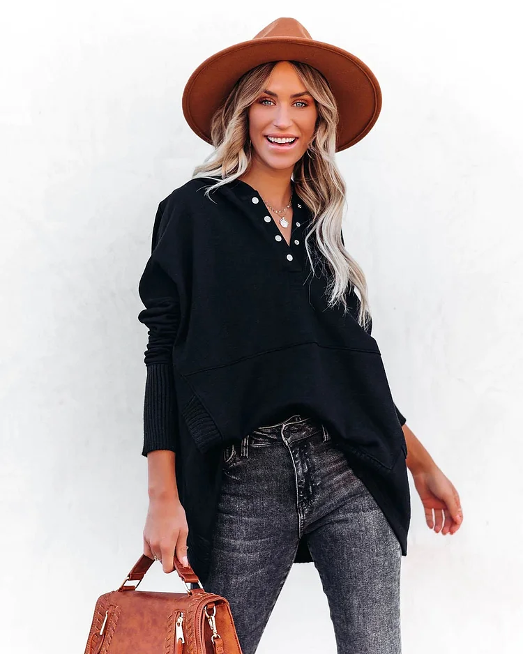 Avalon - Casual sweatshirt met vleermuismouwen en slanke V-hals