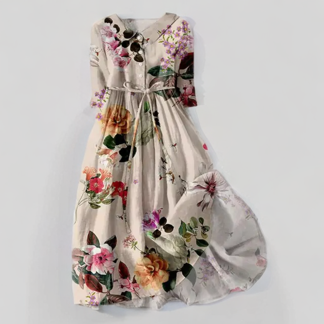 Ayesha - Midi-jurk met bloemenprint en vetersluiting