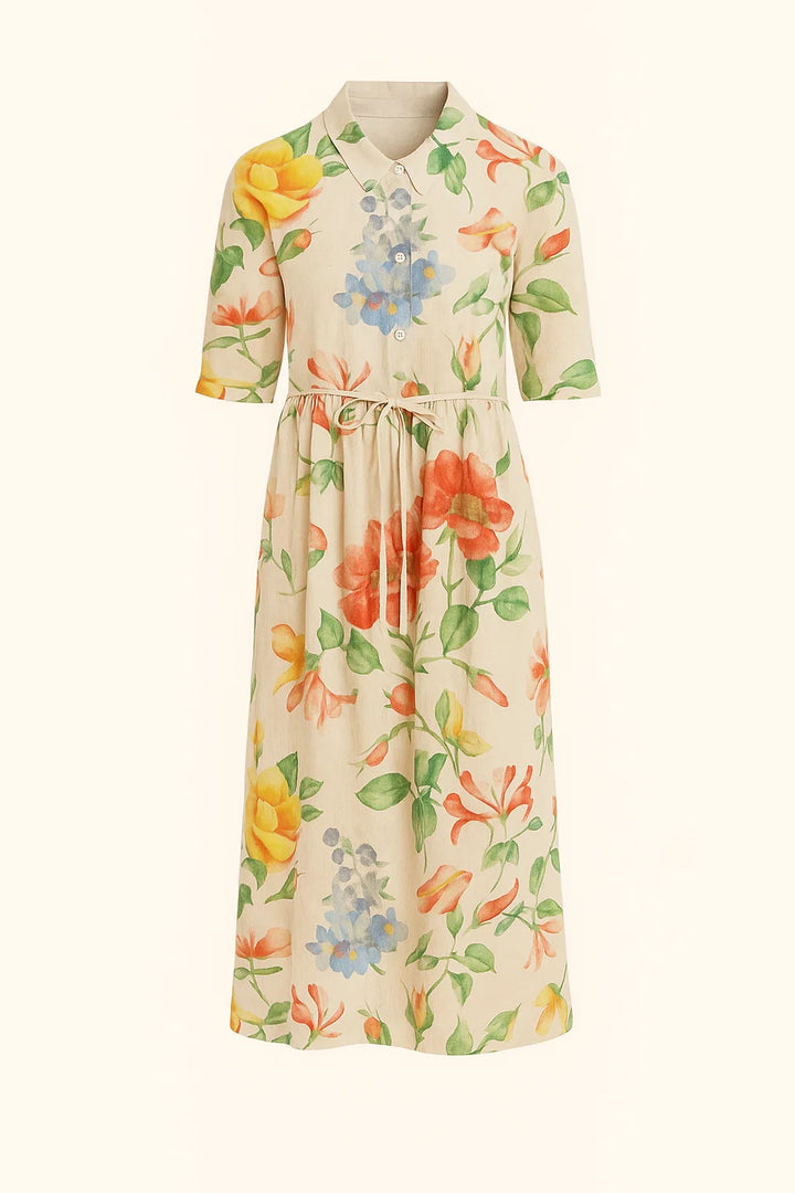Ayesha - Midi-jurk met bloemenprint en vetersluiting