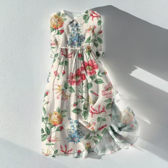 Ayesha - Midi-jurk met bloemenprint en vetersluiting