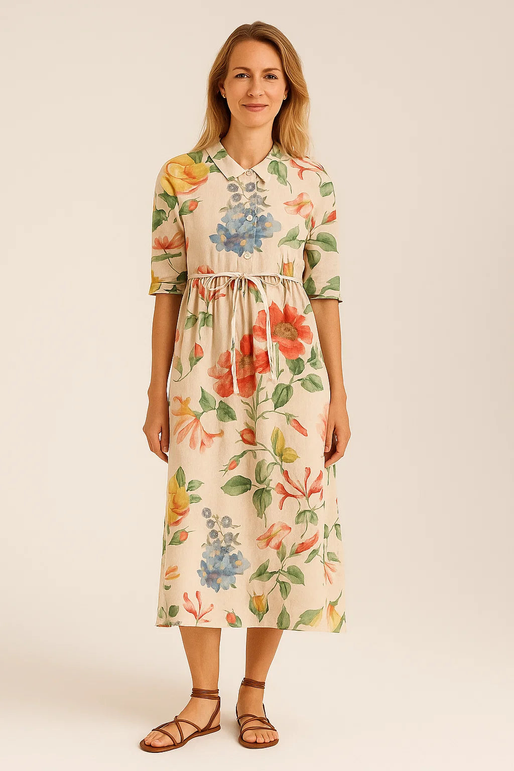 Ayesha - Midi-jurk met bloemenprint en vetersluiting