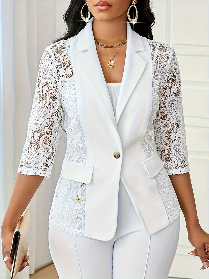 Blazer – Contrast Kant en Open Voorkant & Driekwart Mouwen