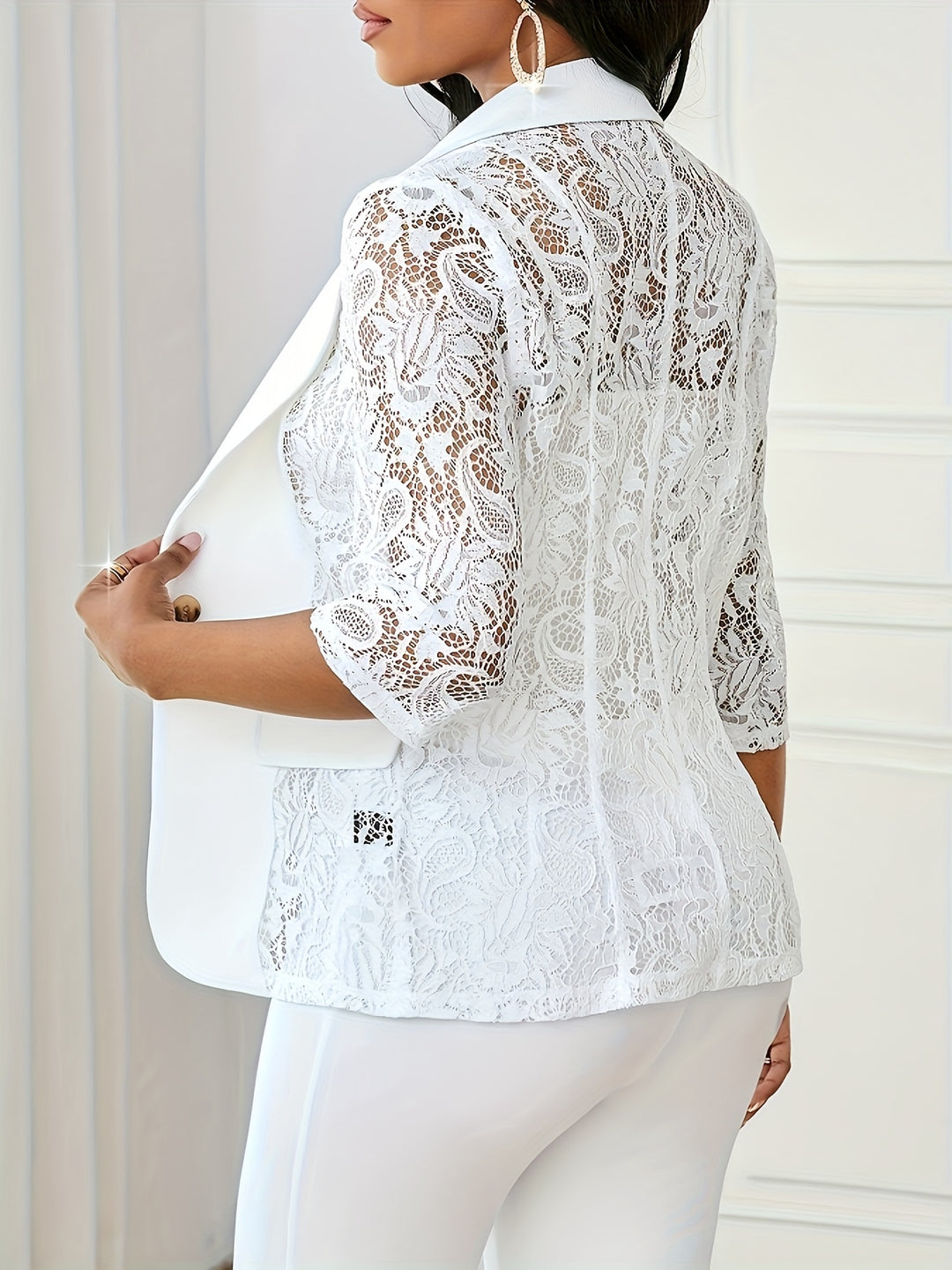 Blazer – Contrast Kant en Open Voorkant & Driekwart Mouwen