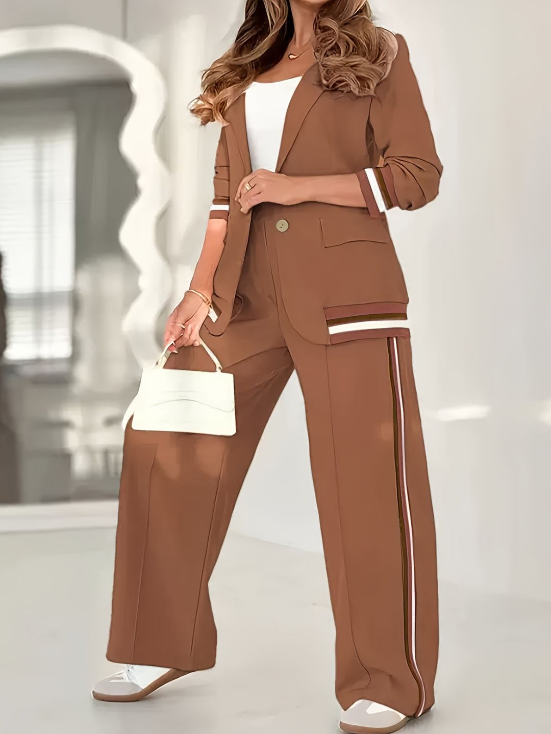 Blazer En Broek Set - Geribbelde Textuur En Structuur