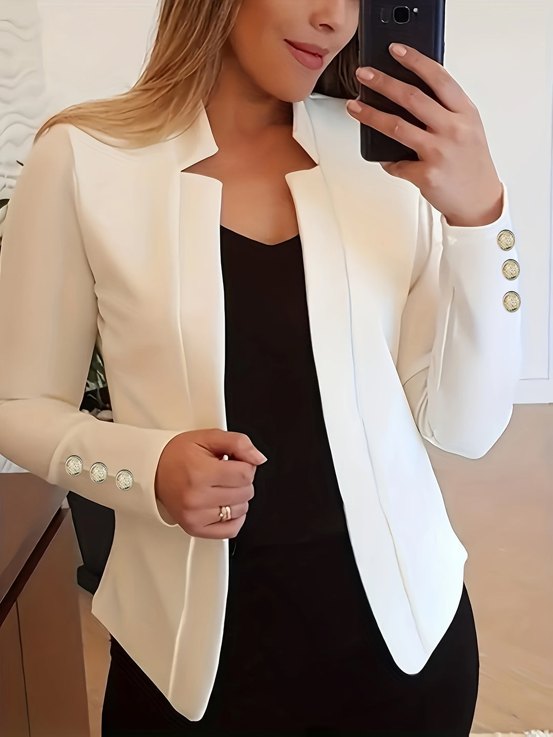 Blazer – Open Voorkant & Lange Mouwen met Knoopsluiting