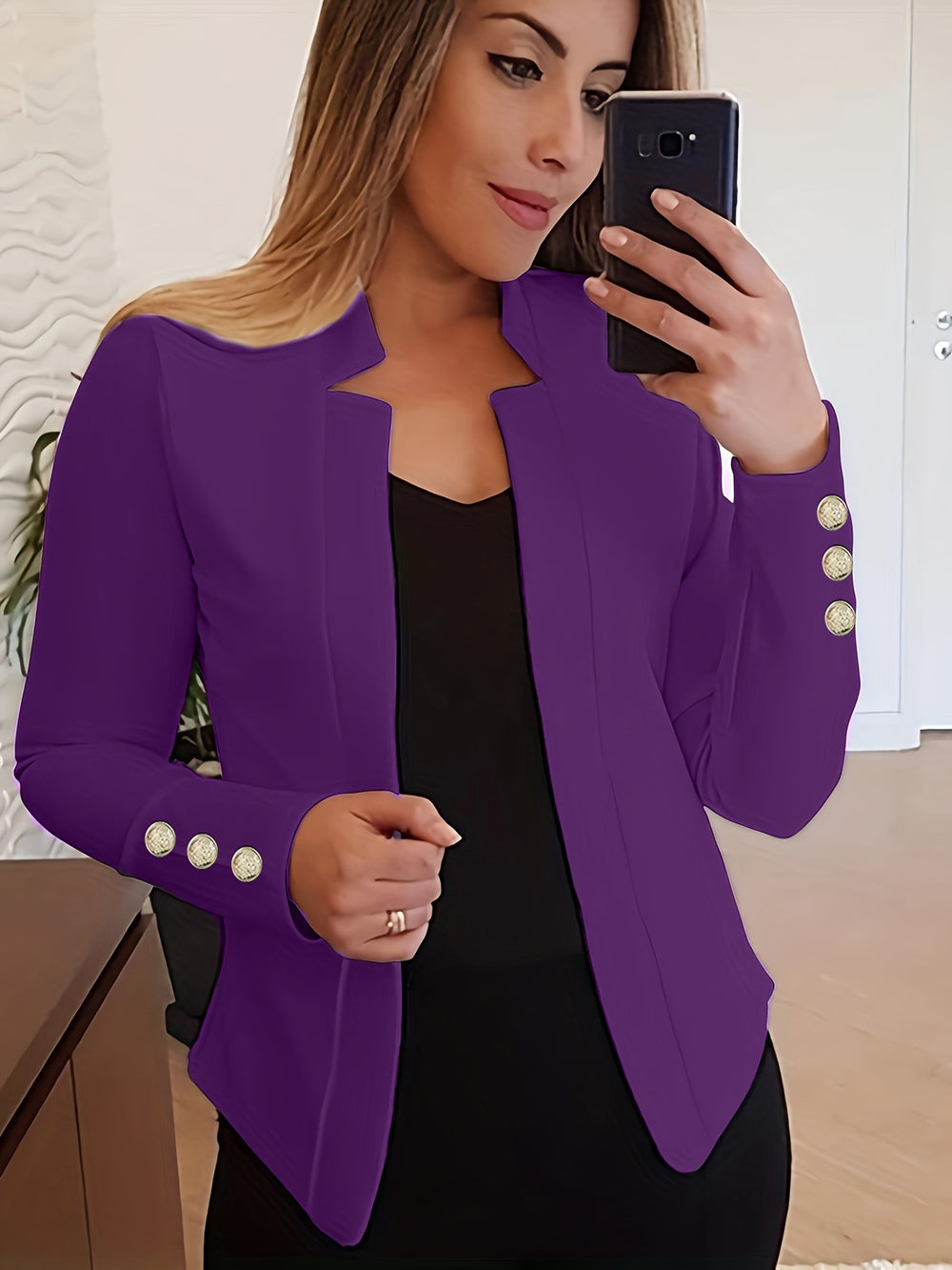 Blazer – Open Voorkant & Lange Mouwen met Knoopsluiting