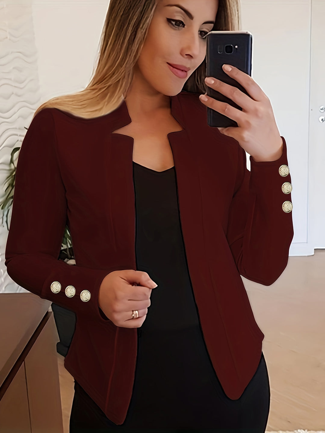 Blazer – Open Voorkant & Lange Mouwen met Knoopsluiting