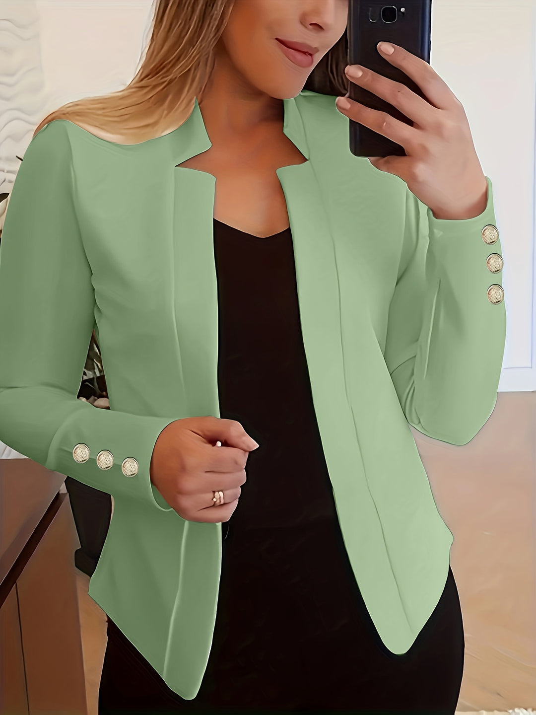 Blazer – Open Voorkant & Lange Mouwen met Knoopsluiting