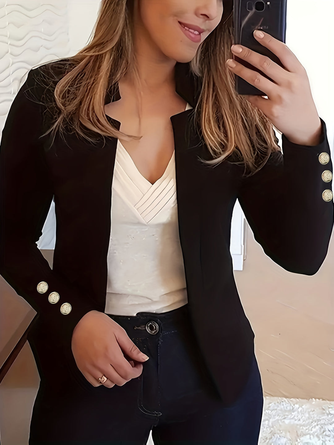 Blazer – Open Voorkant & Lange Mouwen met Knoopsluiting