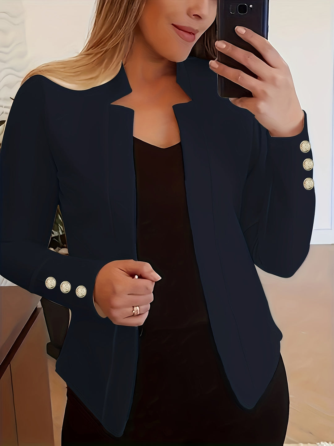 Blazer – Open Voorkant & Lange Mouwen met Knoopsluiting
