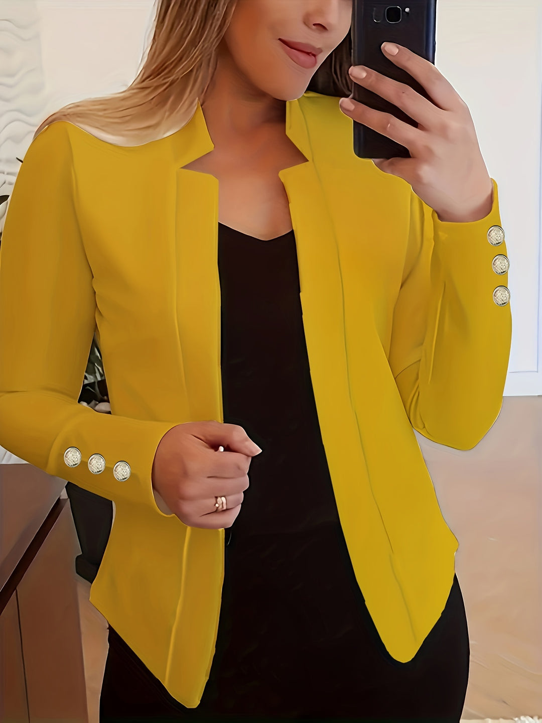 Blazer – Open Voorkant & Lange Mouwen met Knoopsluiting