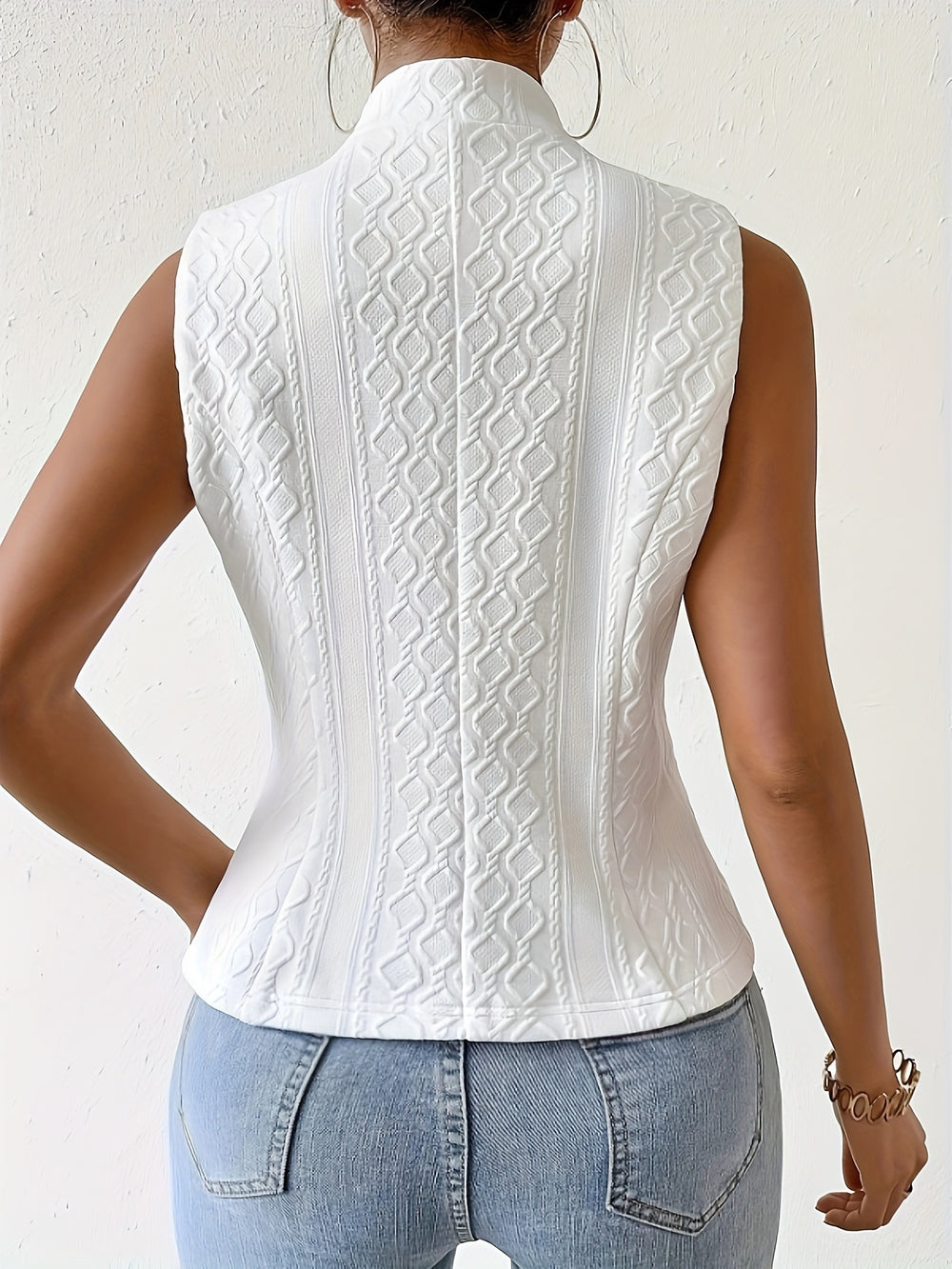 Blazer Vest - decoratieve knopen & geribbelde kraag