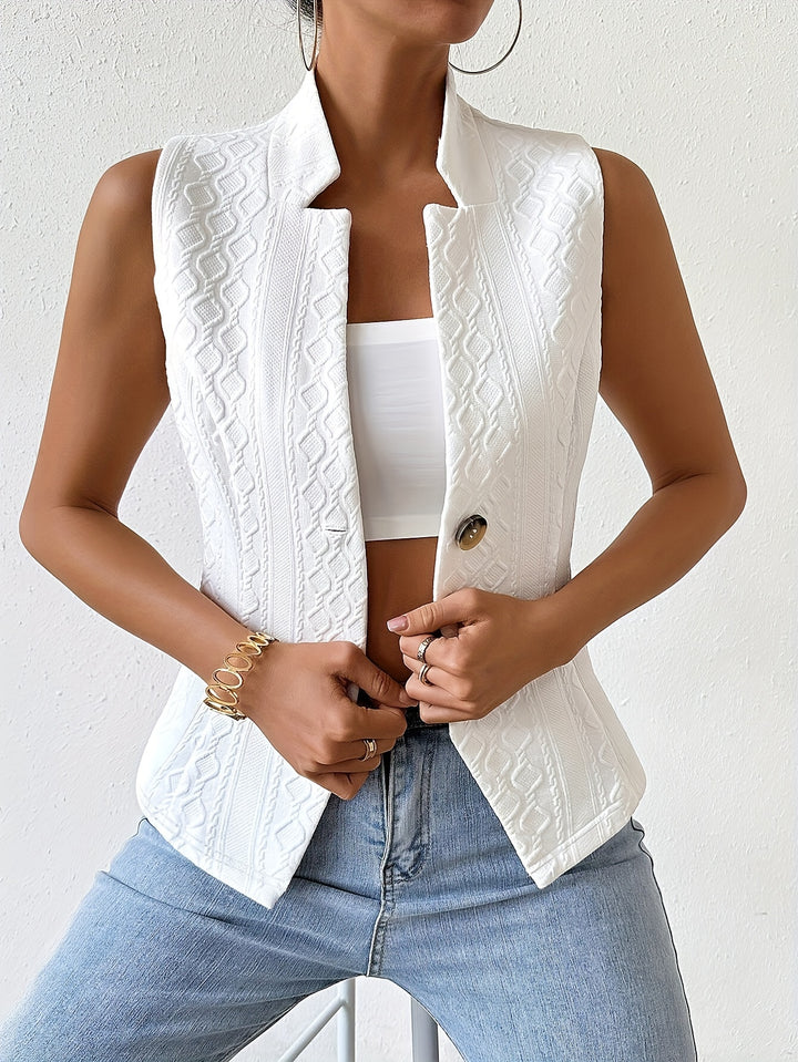 Blazer Vest - decoratieve knopen & geribbelde kraag