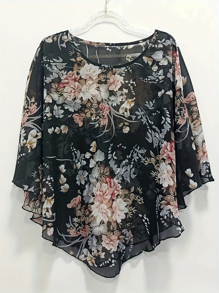 Bloem Motief Blouse - Knop Sluiting & Staande Kraag Design