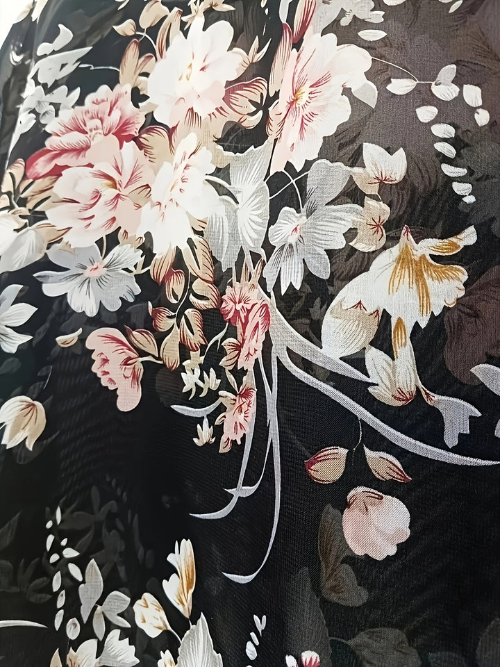 Bloem Motief Blouse - Knop Sluiting & Staande Kraag Design
