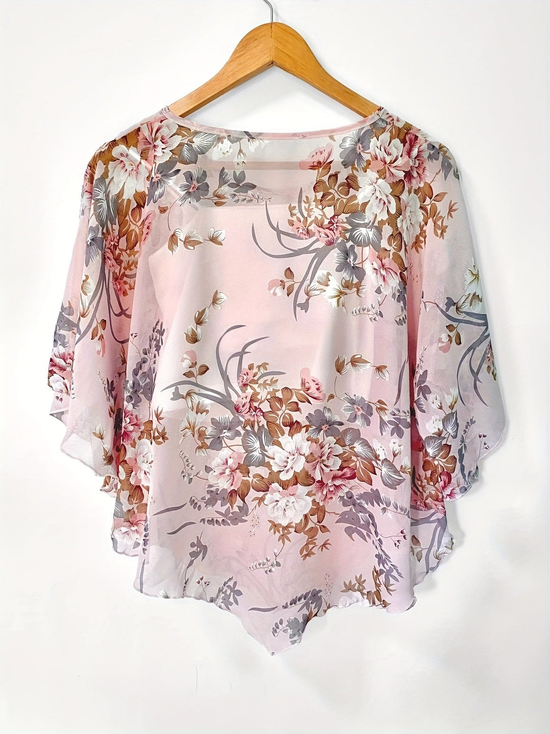 Bloemen Asymmetrische Blouse - Transparante Mouwen & Pullover Ontwerp