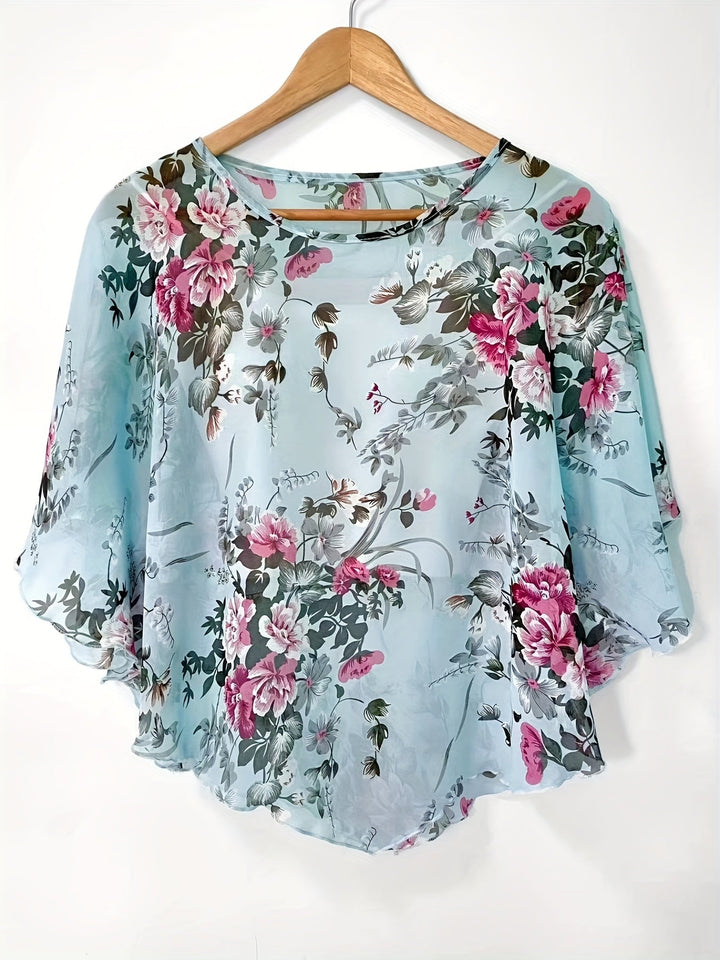 Bloemen Asymmetrische Blouse - Transparante Mouwen & Pullover Ontwerp