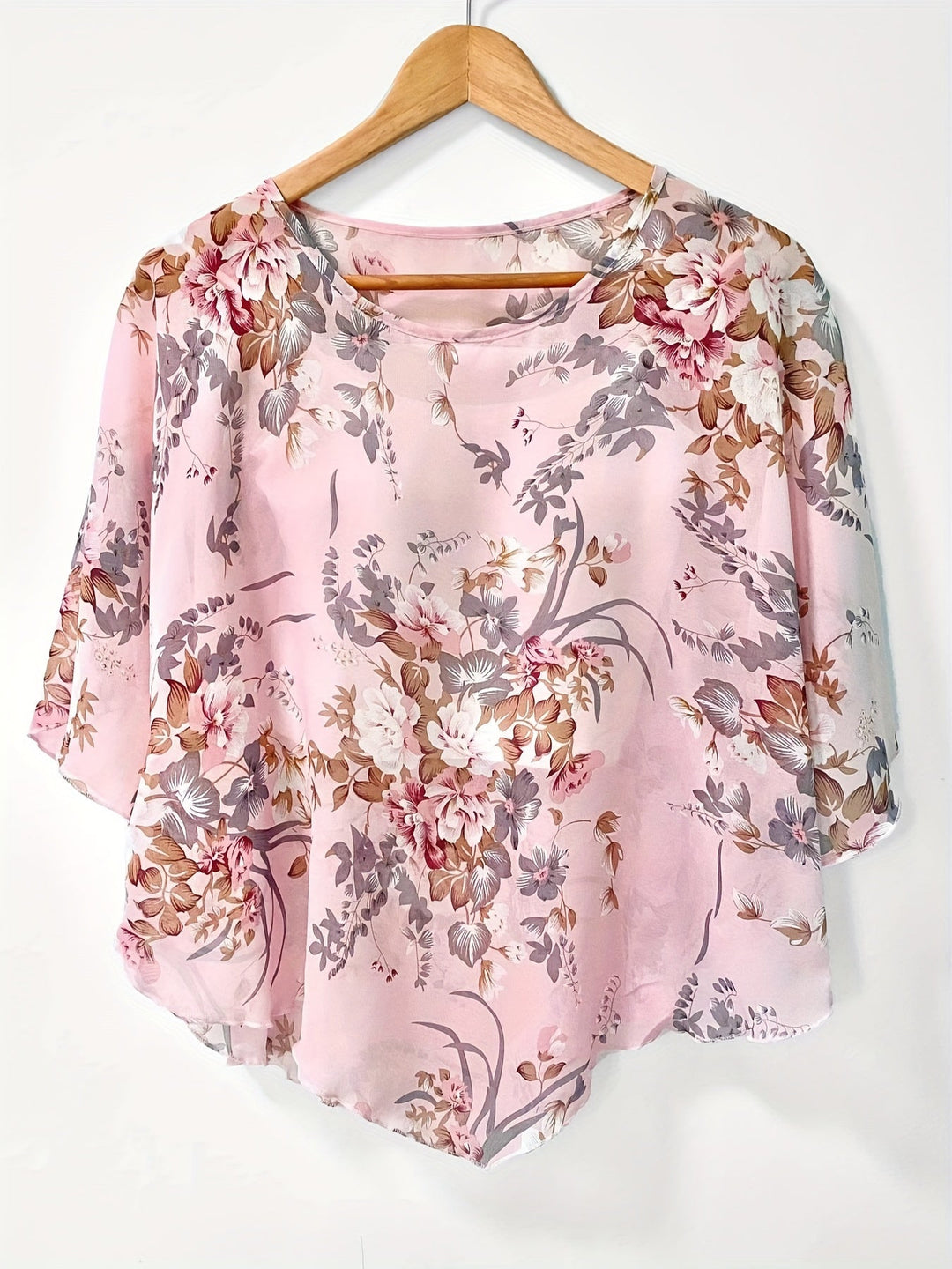 Bloemen Asymmetrische Blouse - Transparante Mouwen & Pullover Ontwerp