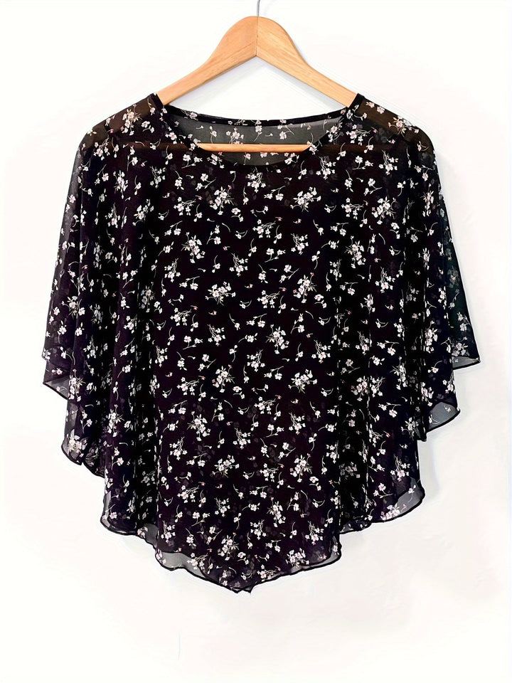 Bloemen Asymmetrische Blouse - Transparante Mouwen & Pullover Ontwerp