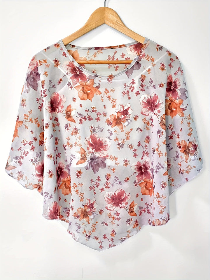 Bloemen Asymmetrische Blouse - Transparante Mouwen & Pullover Ontwerp