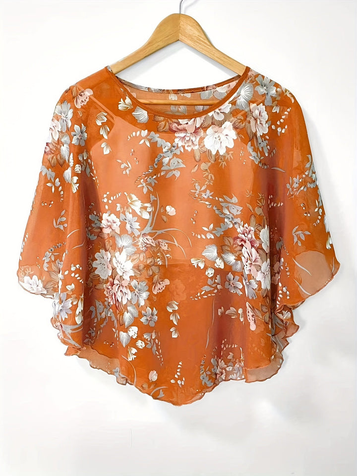 Bloemen Asymmetrische Blouse - Transparante Mouwen & Pullover Ontwerp