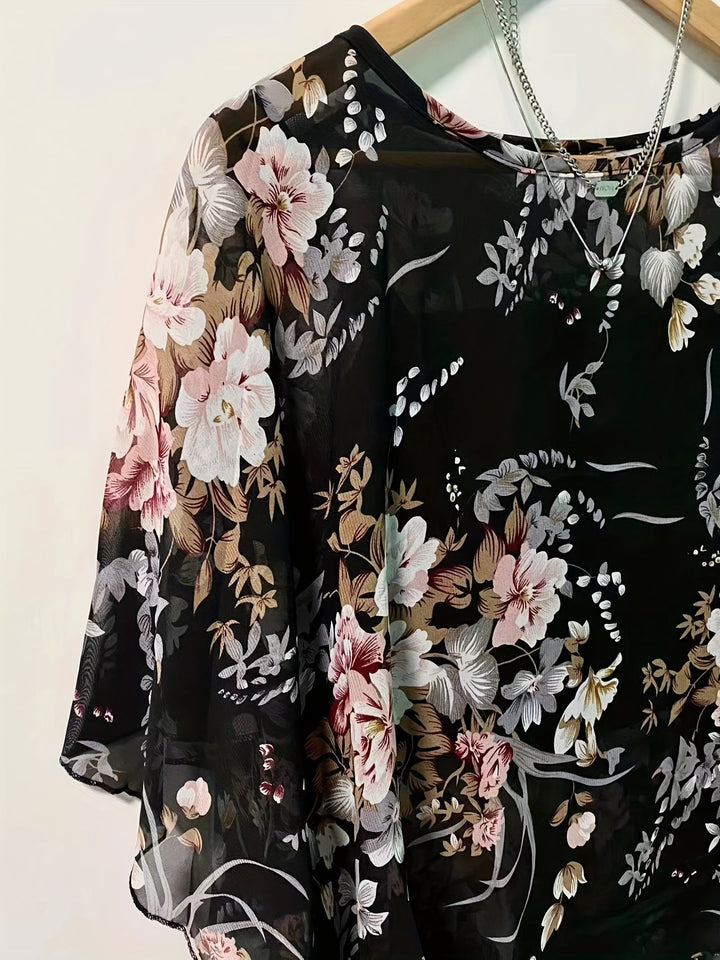 Bloemen Asymmetrische Blouse - Transparante Mouwen & Pullover Ontwerp