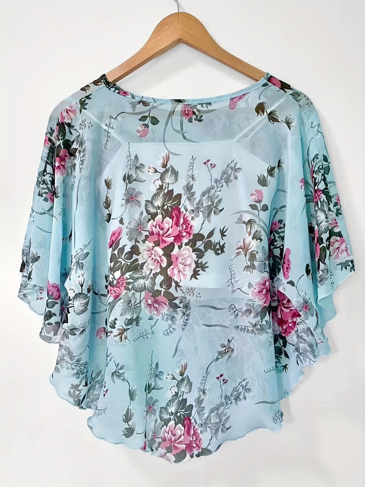 Bloemen Asymmetrische Blouse - Transparante Mouwen & Pullover Ontwerp