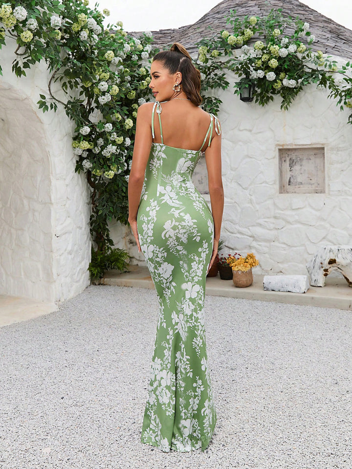 Bloemen Lange Jurk - Vetersluiting Detail & Spaghetti Bands