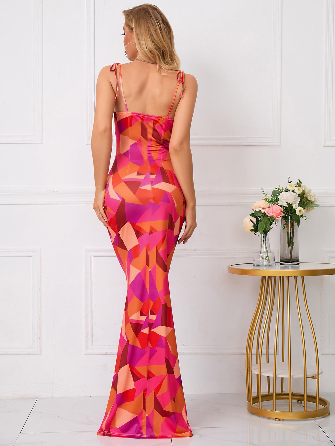 Bloemen Lange Jurk - Vetersluiting Detail & Spaghetti Bands