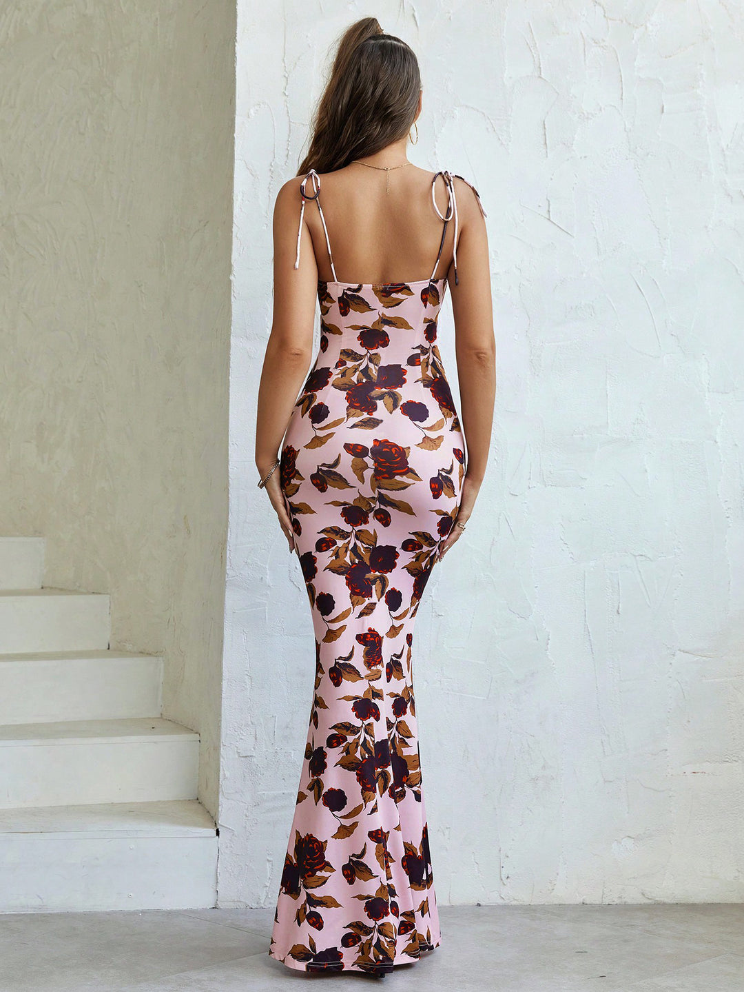 Bloemen Lange Jurk - Vetersluiting Detail & Spaghetti Bands