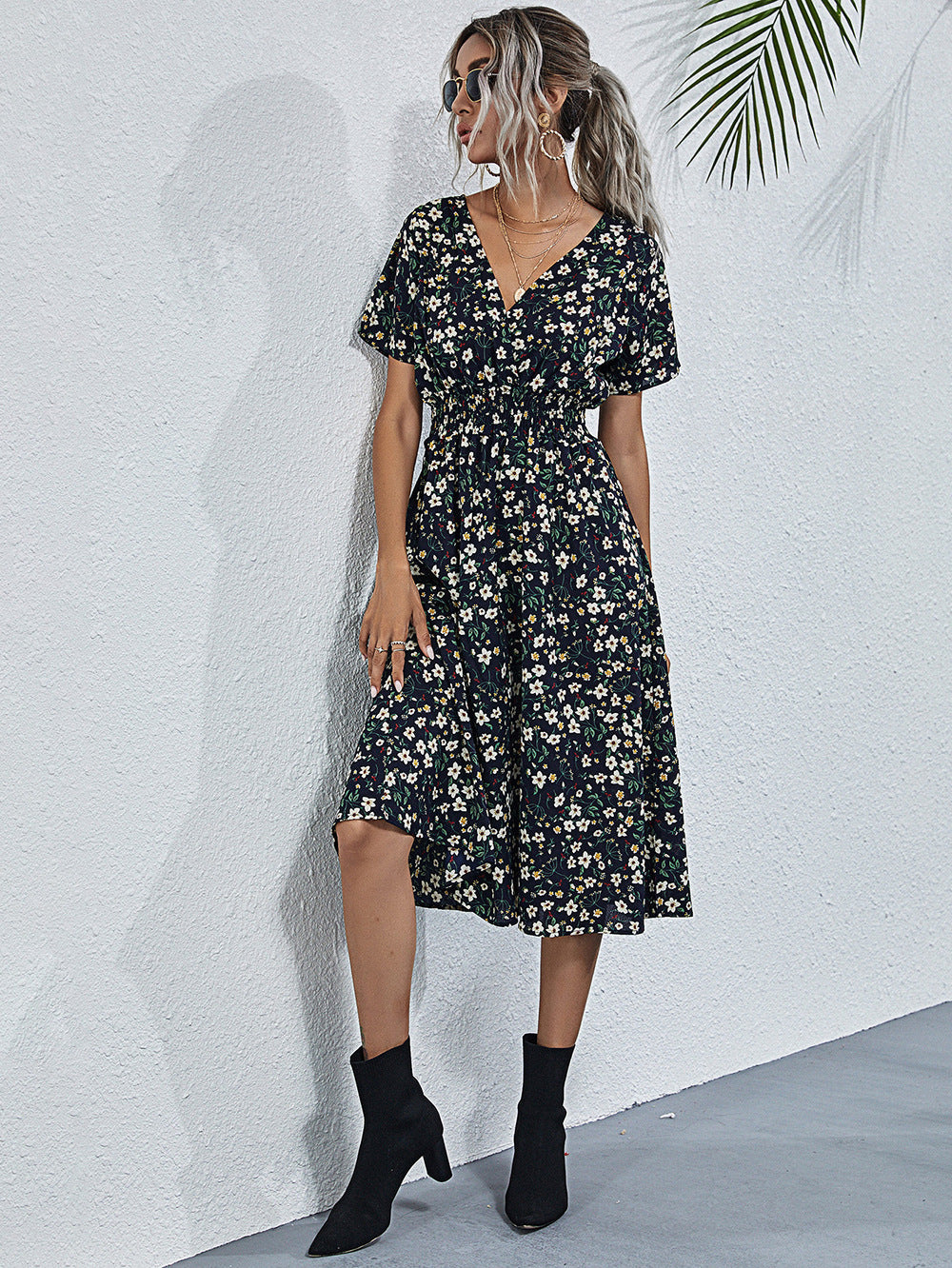 Bloemenprint Jurk - V-Hals Ontwerp & Zacht Stofgevoel